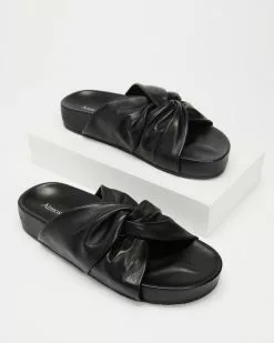 Atmos&Here Becca Leather Slides Black Leather