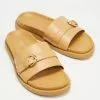 Atmos&Here Freya Leather Slides Beige Leather