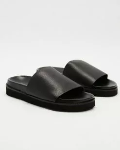 Atmos&Here Max Leather Slides Black Full Grain Leather