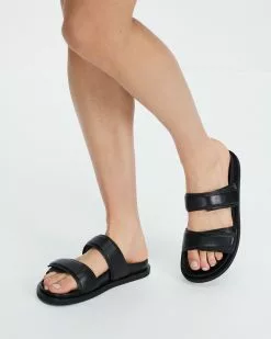Atmos&Here Flora Leather Sandals Black Leather