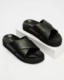 Atmos&Here Maxime Leather Slides Black Full Grain Leather