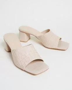 Atmos&Here Chee Leather Heels Bone Croc Embossed Leather