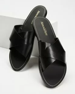 Atmos&Here Rhone Leather Slides Black Leather