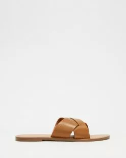 Atmos&Here Rhone Leather Slides Tan Leather