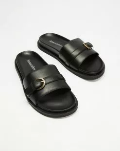 Atmos&Here Freya Leather Slides Black Leather