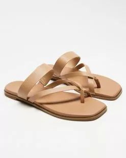 Atmos&Here Valley Leather Comfort Slides Camel Leather