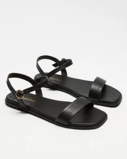 Atmos&Here Vance Leather Comfort Slides Black Leather