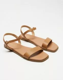 Atmos&Here Vance Leather Comfort Slides Tan Leather