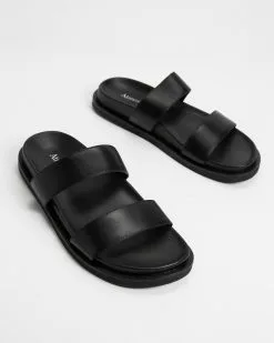 Atmos&Here Fae Leather Slides Black Leather