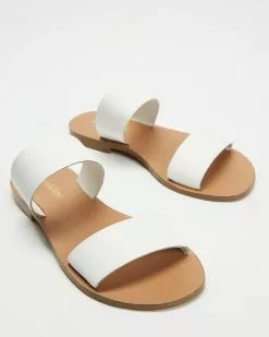 Atmos&Here Asta Leather Slides White Full Grain Leather