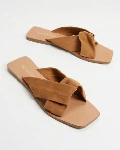 Atmos&Here Alina Leather Slides Sand Suede