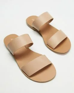 Atmos&Here Asta Leather Slides Nude Full Grain Leather