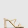 Betts Skyler Skinny Block Heel Mules Nude
