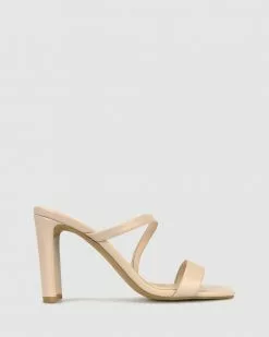 Betts Skyler Skinny Block Heel Mules Nude
