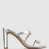 Betts Skyler Skinny Block Heel Mules Silver