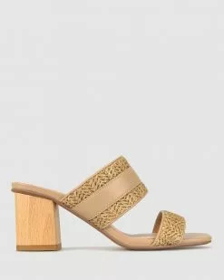 Betts Katie Block Heel Mules Natural Raffia