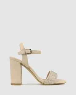 Betts Kennedy 2 Diamante Block Heels Nude