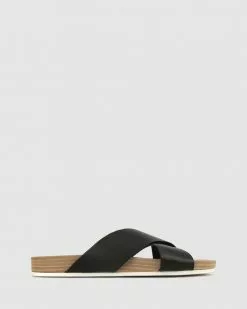 Betts Crete Cross Band Leather Sandals Black