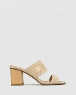 Betts Katie Block Heel Mules Cream Linen