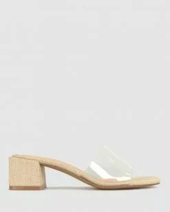 Betts Siara Vinylite Block Heel Mules Natural