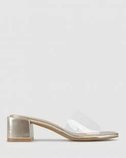 Betts Siara Vinylite Block Heel Mules Gold