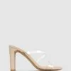 Betts Skyler Skinny Block Heel Mules Clear/Nude