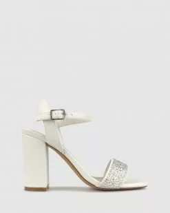 Betts Kennedy 2 Diamante Block Heels White