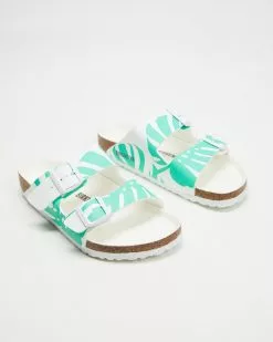 Birkenstock Arizona Monstera Birko-Flor Regular - Women's White & Bold Jade