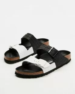 Birkenstock Arizona Embossed Leather Narrow Fit Black & White