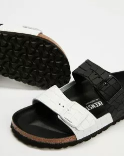 Birkenstock Arizona Embossed Leather Narrow Fit Black & White -Sandals Sales Shop http3A2F2Fstatic.theiconic.com .au2Fp2Fbirkenstock 1376 9764341 4
