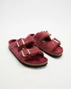 Birkenstock Arizona Shearling Lined Suede Leather Narrow - Women's Maroon
