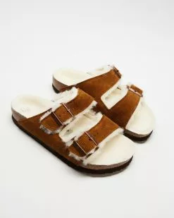 Birkenstock Arizona Shearling Suede Leather Regular - Women's Mink