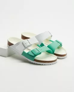 Birkenstock Arizona Split Birko-Flor Regular - Women's White & Bold Jade