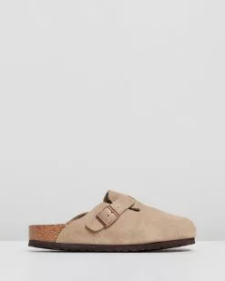 Birkenstock Womens Boston Suede Leather Narrow Shoes Taupe