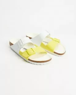 Birkenstock Arizona Split Birko Flor Narrow - Women's White & Lime Sour