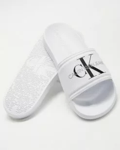 Calvin Klein Jeans Monogram Slides - Women's Bright White