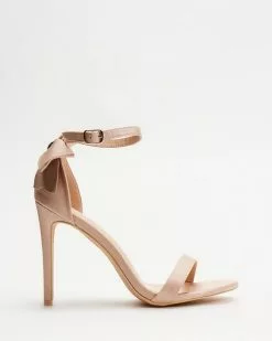 Chi Chi London Strappy Stiletto Heel Sandals with Bow Back Champagne