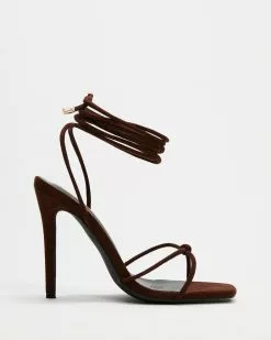 Dazie Monica Strappy Heels Chocolate Brown Microsuede