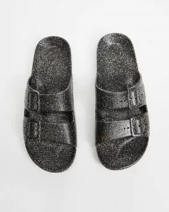 Freedom Moses Slides - Unisex Black Glitter