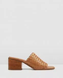 Jo Mercer Whaler Mid Heel Sandals Tan Leather