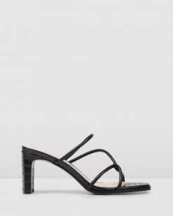 Jo Mercer Novi Mid Heel Sandals BLACK LEATHER