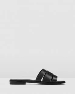Jo Mercer Tara Flat Slides BLACK LEATHER