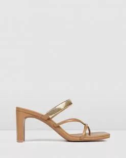 Jo Mercer Adriana Mid Heel Sandals TAN LEATHER