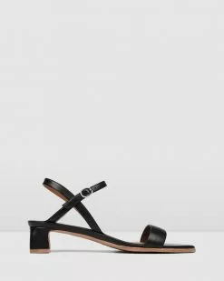 Jo Mercer Reina Low Heel Sandals BLACK LEATHER