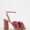 Loeffler Randall Camellia Pleated Bow Heels Metallic Rose