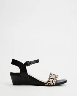 Mia Vita Nelly Wedge Sandal Black Ocelot