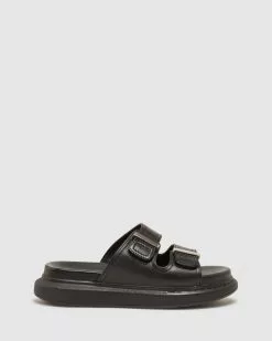 Oxford Maisey Leather Velcro Slide Black