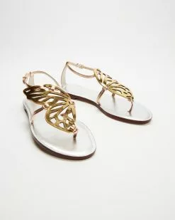 Sophia Webster Butterfly Flat Sandals Silver & Gold