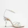 Sophia Webster Flo Flamingo Mid Sandals Silver Holographic