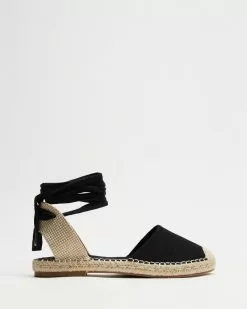 SPURR Ines Espadrille Flats Black Canvas